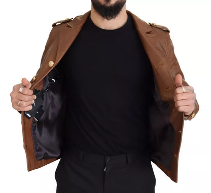 Brown Calfskin Button Down Blouson Jacket