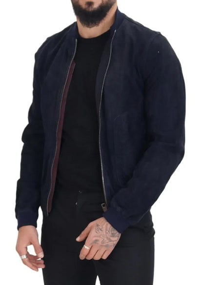 Dark Blue Suede Lambskin Blouson Jacket