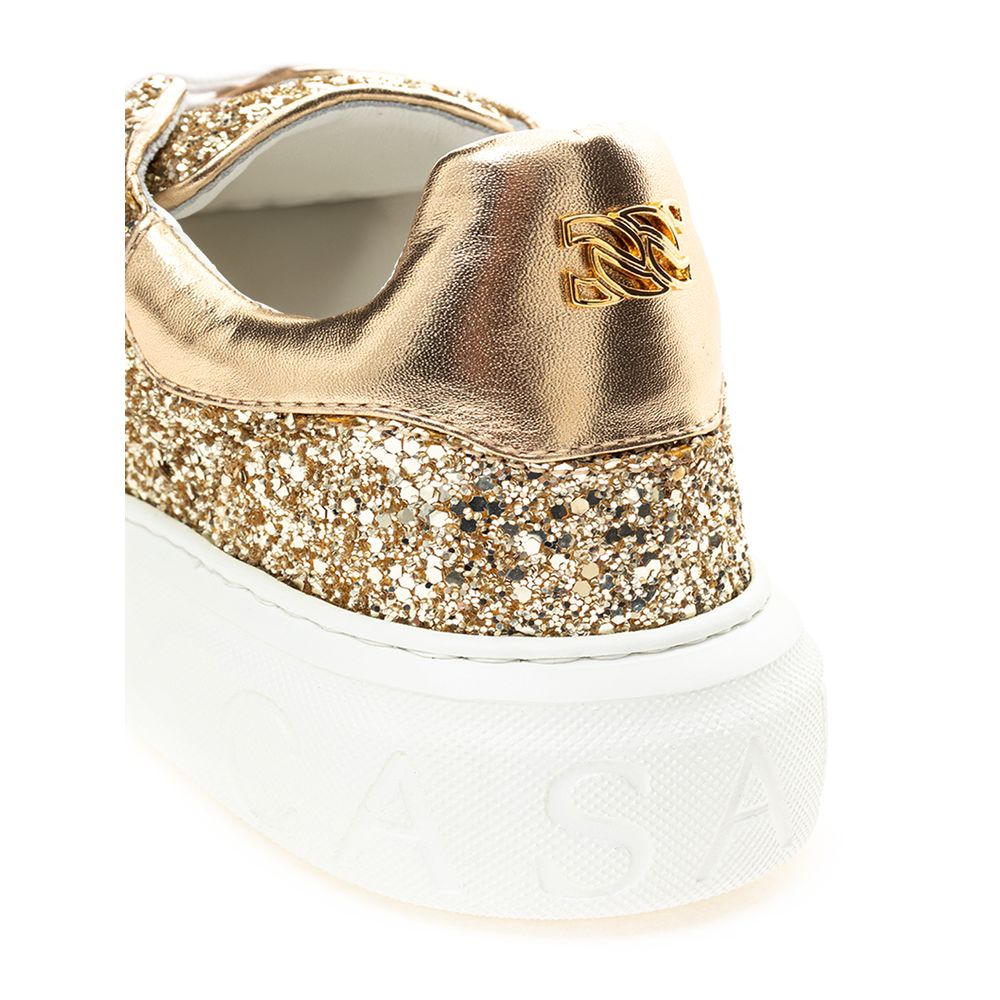 Casadei Gold Leather Sneakers