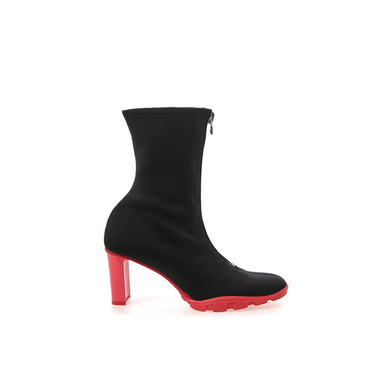 Sleek Neoprene and Leather Black Boots