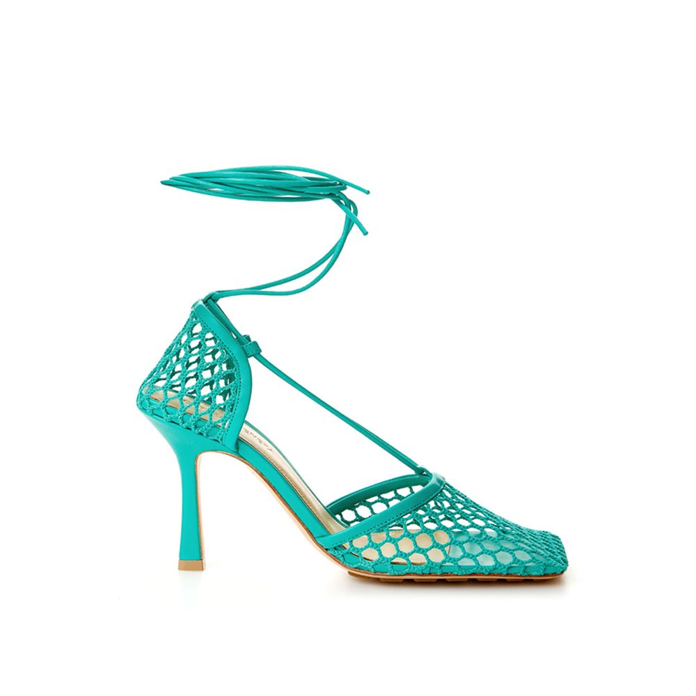 Emerald Elegance Cotton-Leather Sandals