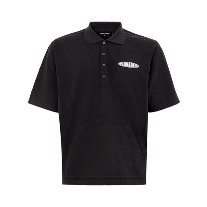 Sleek Black Cotton Polo for Modern Men