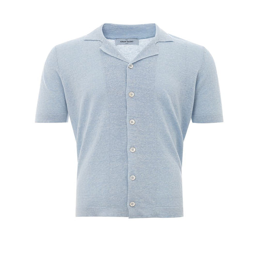 Elegant Light Blue Linen-Cotton Blend Shirt