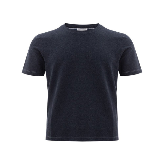 Elegant Blue Cotton Tee for Distinguished Gentlemen