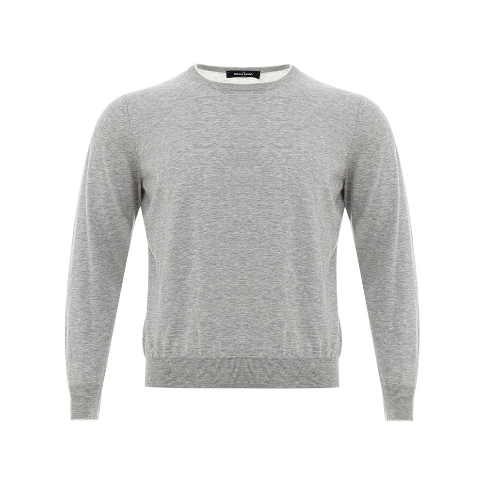 Elegant Gray Silk-Cotton Sweater