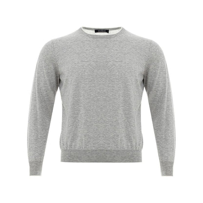 Elegant Gray Silk-Cotton Sweater