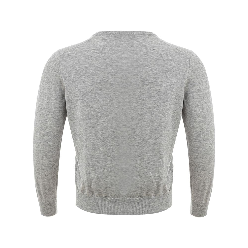 Elegant Gray Silk-Cotton Sweater