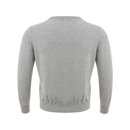 Elegant Gray Silk-Cotton Sweater