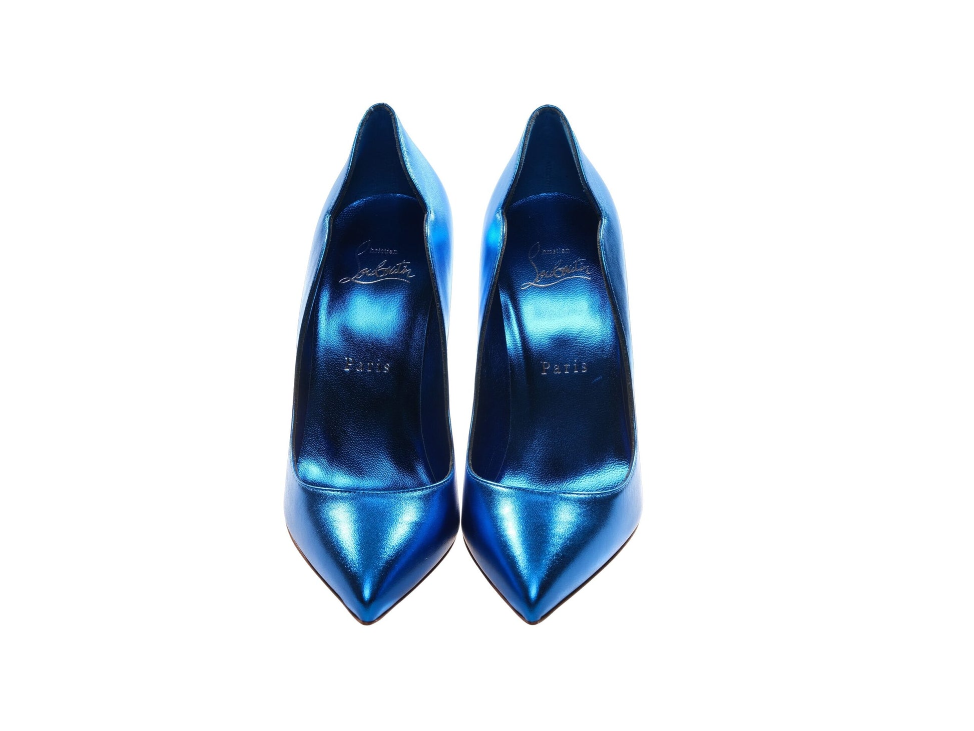 Hot Chick 100 Blue Mirrored Patent Leather High Heel Pumps