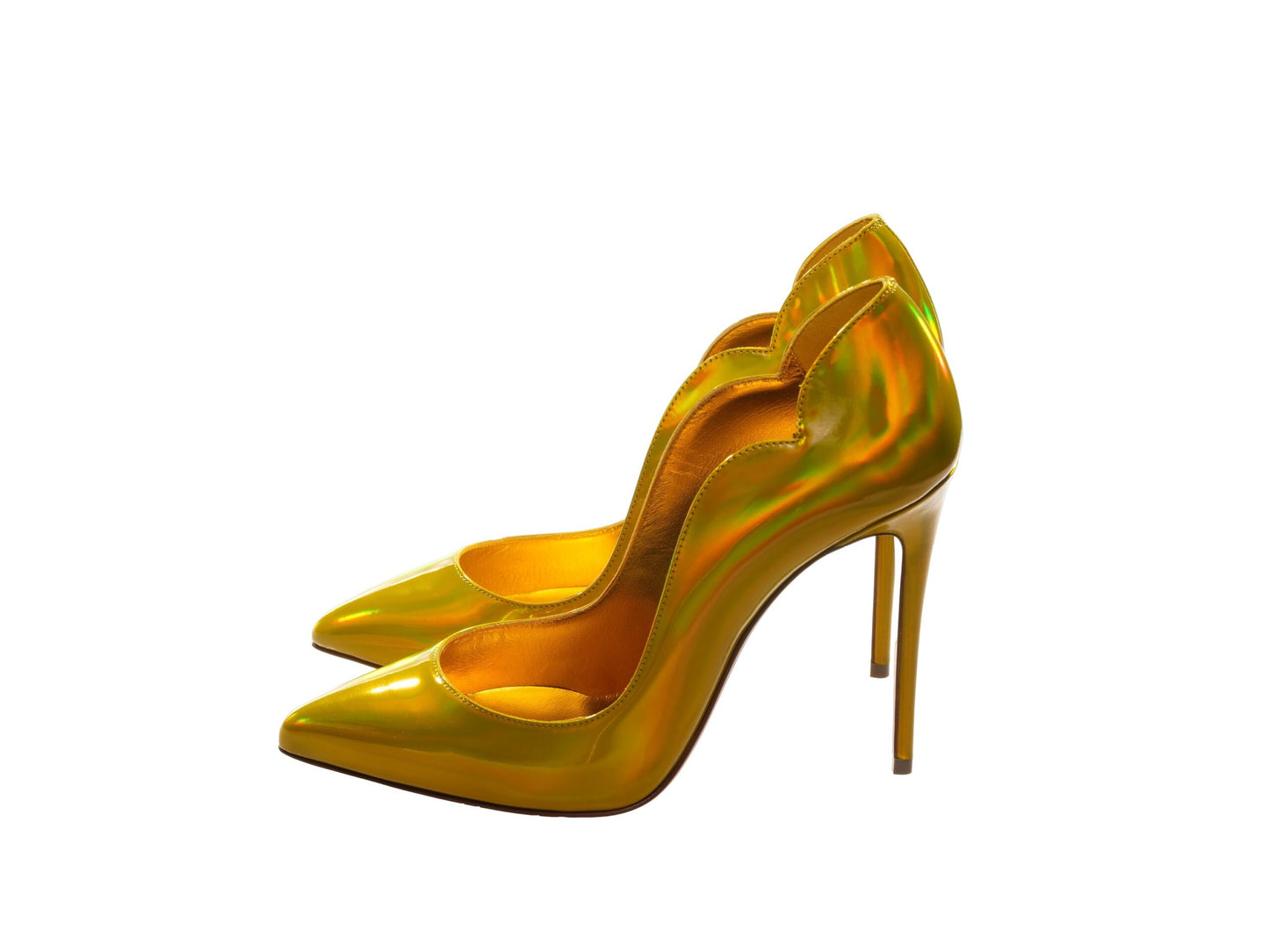 Hot Chick 100 Yellow Mirrored Patent Leather High Heel Pumps