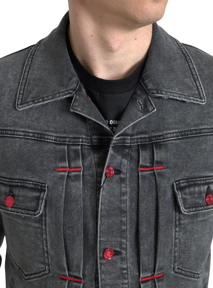 Gray Washed Cotton Stretch Denim Men Jacket