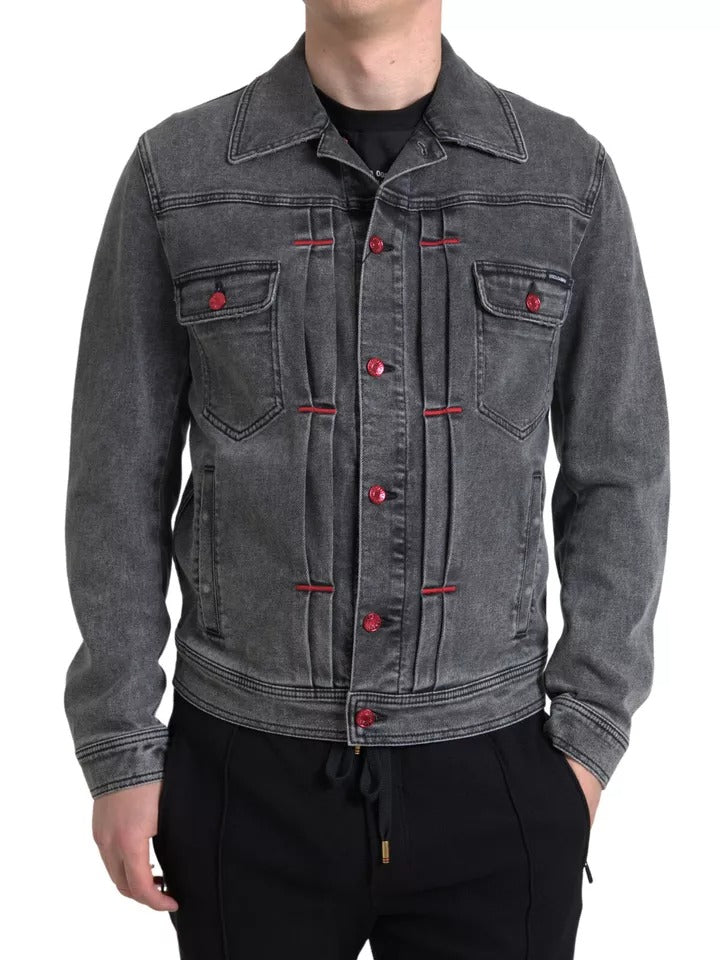 Gray Washed Cotton Stretch Denim Men Jacket