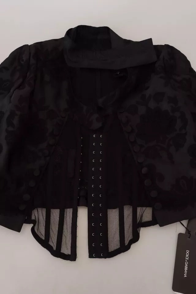 Black Lace Sheer Corset Organza Silk Jacket