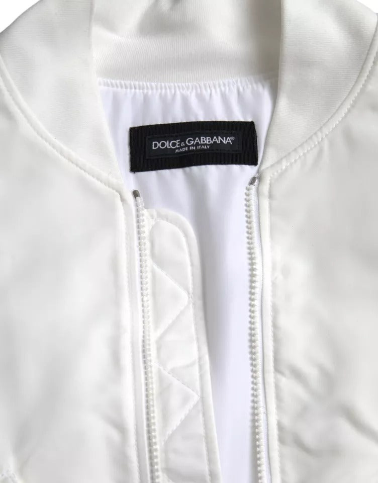 White Bomber Long Sleeves Full Zip Jacket