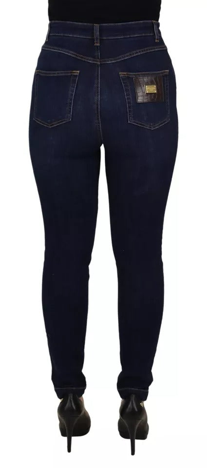 Dark Blue High Waist Skinny Cotton Jeans