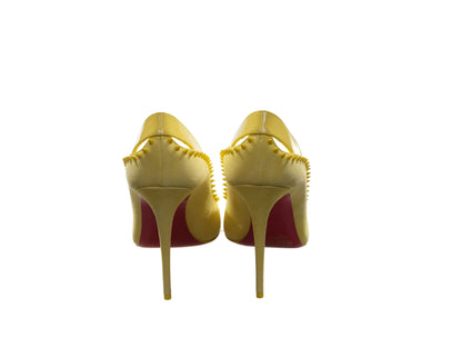 Duvette Spikes 100 Yellow Patent Leather and Suede Spike Studded Heels