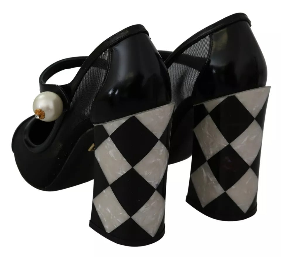 Black Embellished Harlequin Mary Janes Pumps Shoes