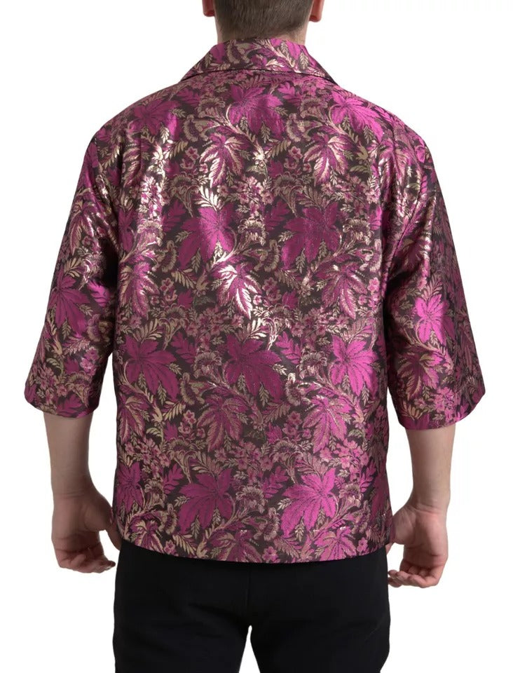 Fuchsia Pink Floral Jacquard Button Down Shirt