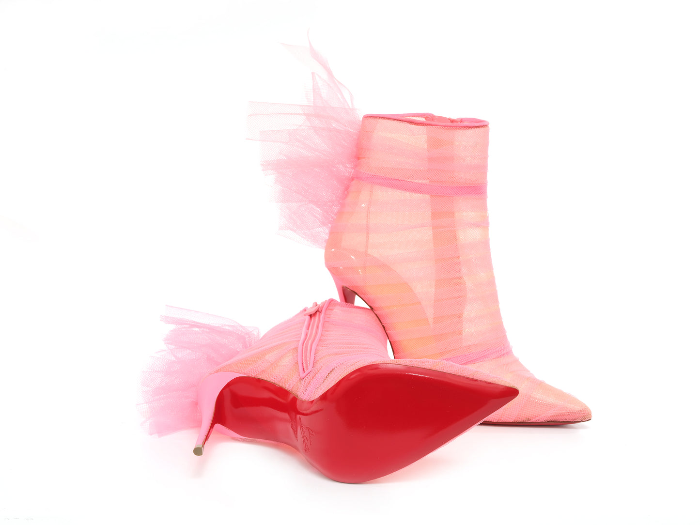 Libellibooty 100 Bubble Gum Pink Mesh and Leather High Heel Boots