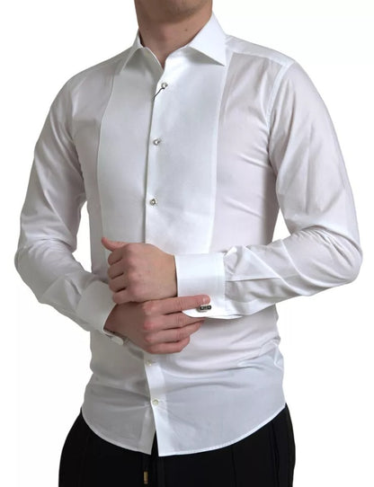 White Bib Cotton Poplin Men Formal GOLD Shirt