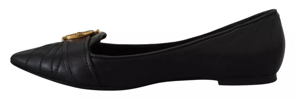 Black Devotion Leather Pointy Flats Shoes