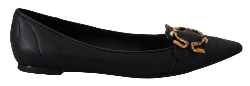 Black Devotion Leather Pointy Flats Shoes