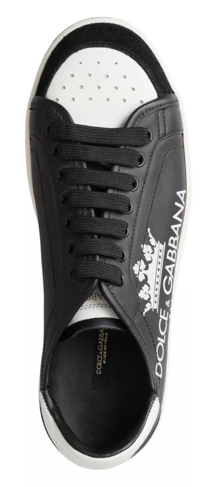 Black Leather Crown Milano Sneakers Casual Shoes