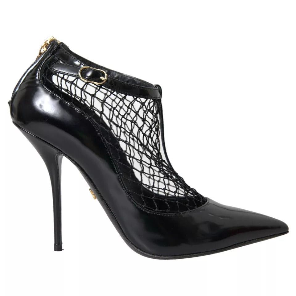 Black Mesh Patent Leather Heels Pumps Shoes