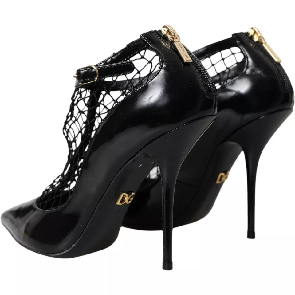 Black Mesh Patent Leather Heels Pumps Shoes