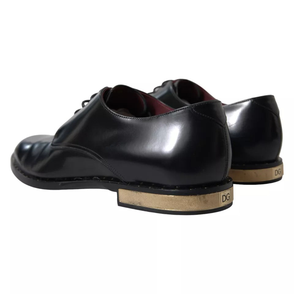 Black Leather Gold Heel Derby Dress Shoes