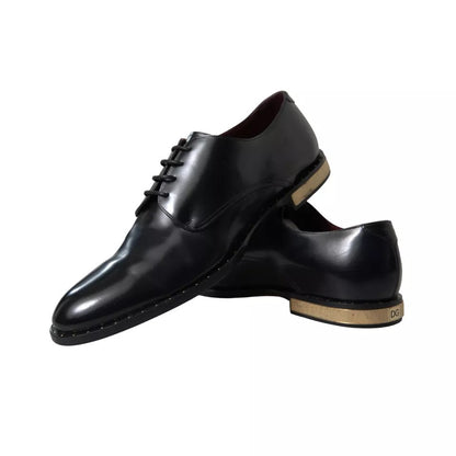 Black Leather Gold Heel Derby Dress Shoes