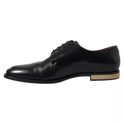 Black Leather Gold Heel Derby Dress Shoes