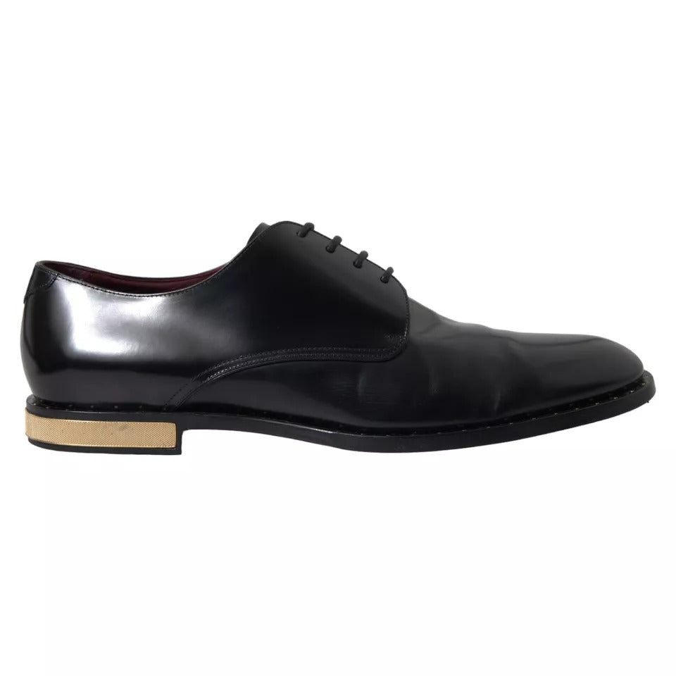 Black Leather Gold Heel Derby Dress Shoes