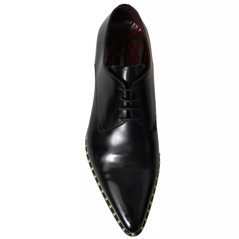 Black Leather Gold Studded Derby Dress Shoes