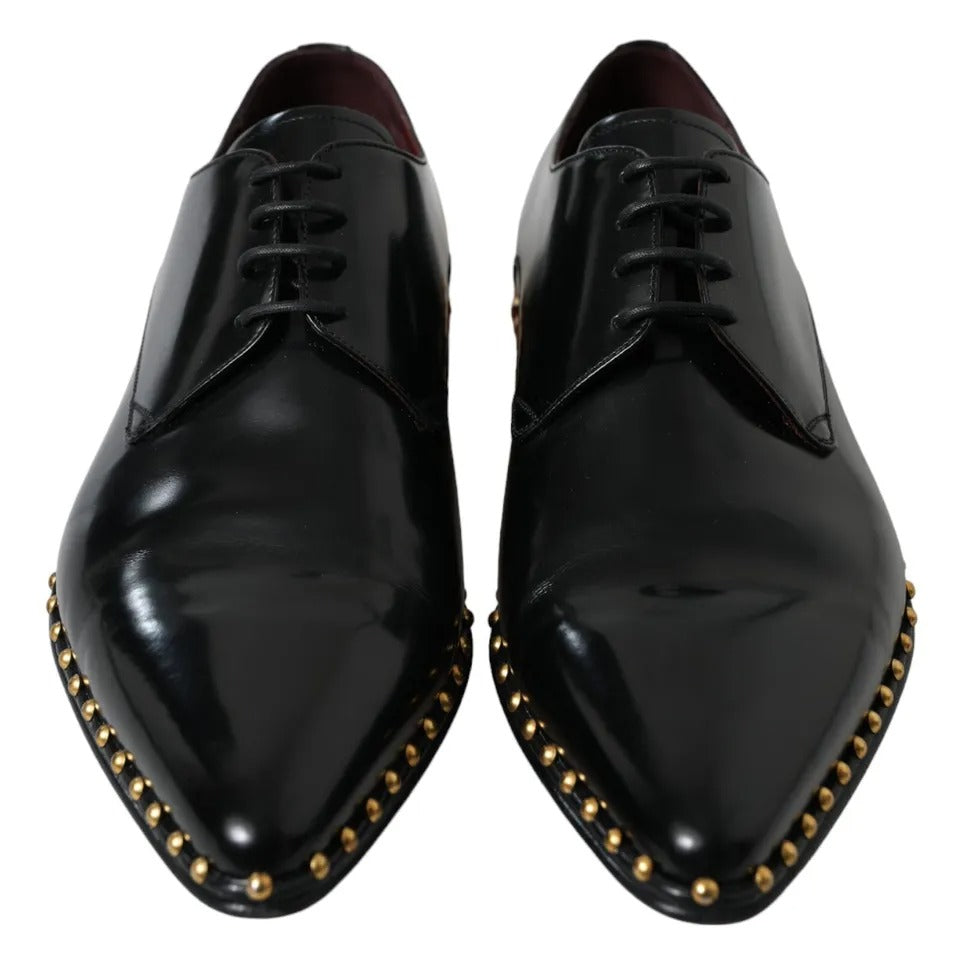 Black Leather Gold Studded Derby Dress Shoes