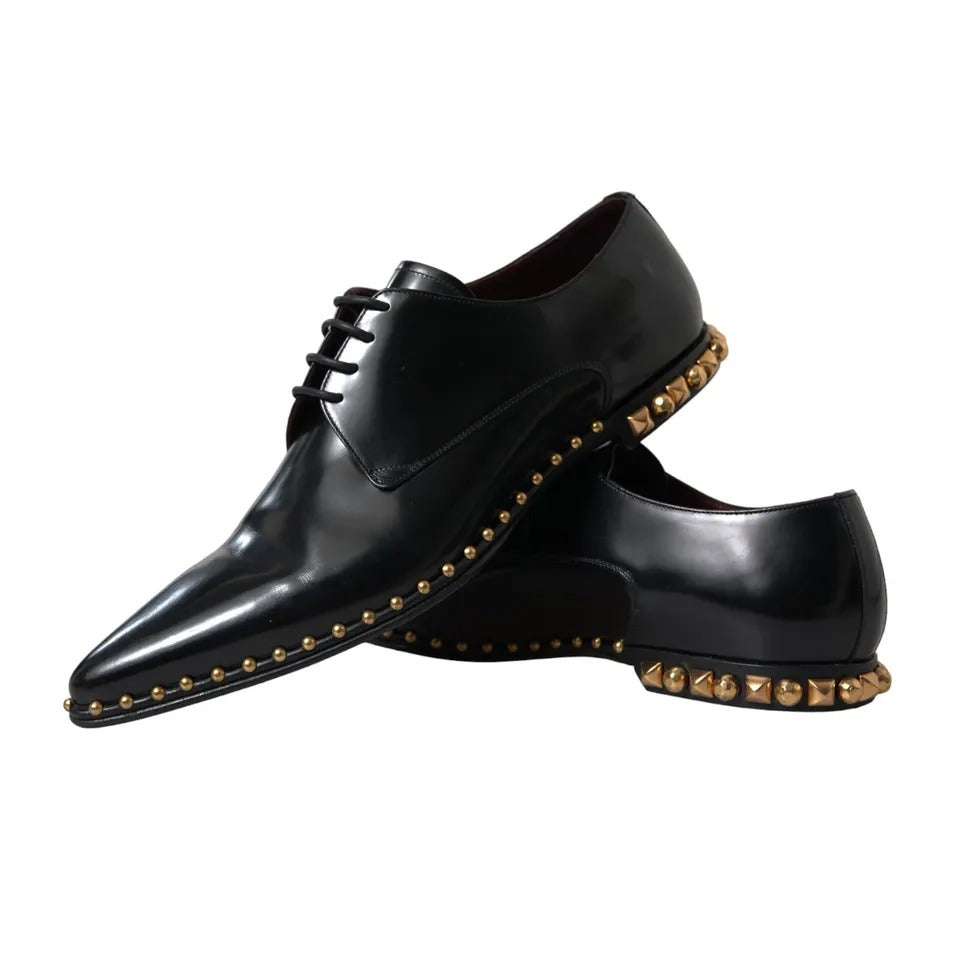 Black Leather Gold Studded Derby Dress Shoes