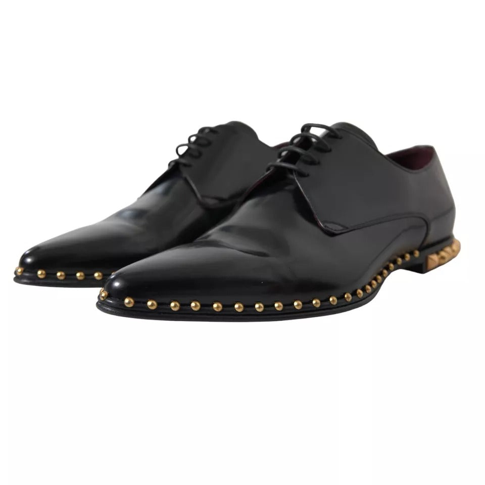 Black Leather Gold Studded Derby Dress Shoes