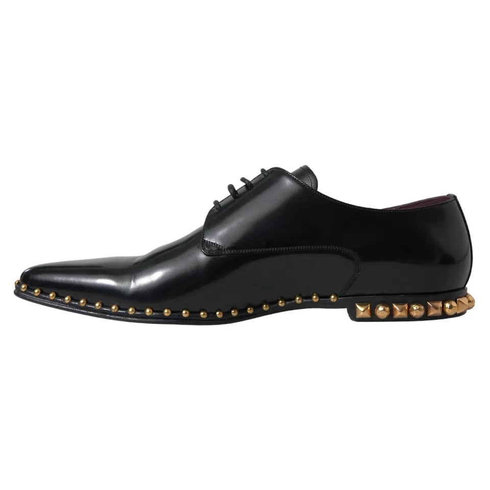 Black Leather Gold Studded Derby Dress Shoes