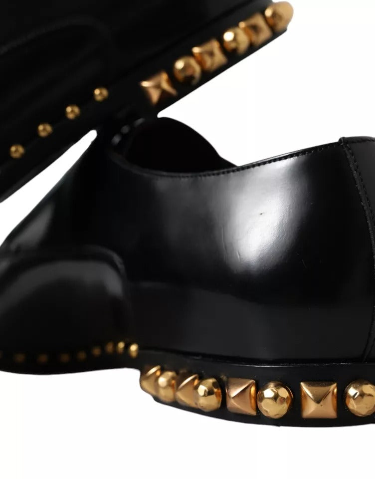 Black Leather Gold Studded Derby Dress Shoes