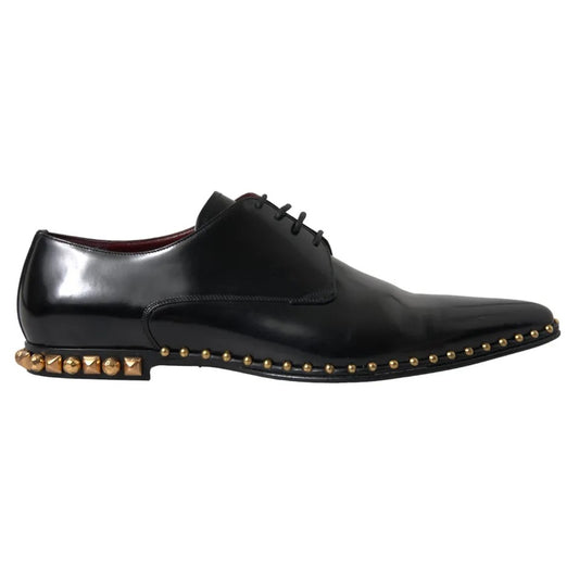 Black Leather Gold Studded Derby Dress Shoes