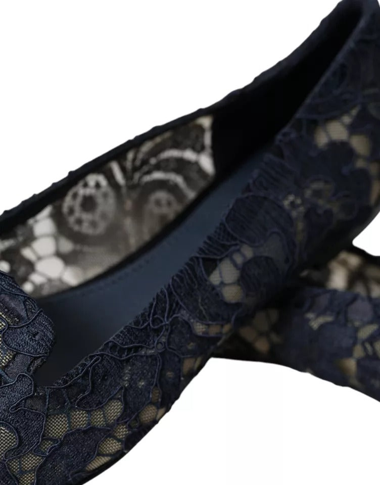 Dark Blue Taormina Lace Slip On Flats Shoes