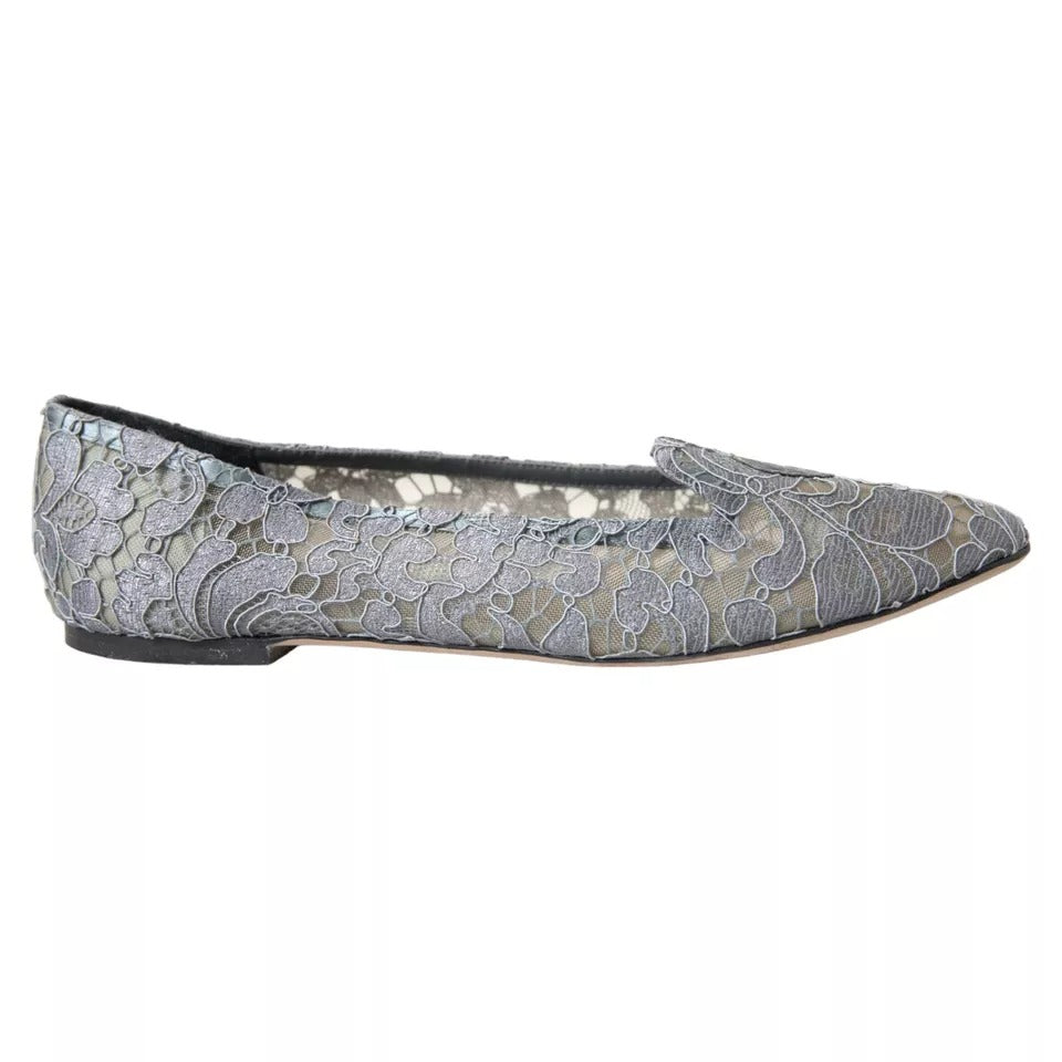 Gray Taormina Lace Slip On Flats Shoes