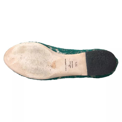 Green Taormina Lace Slip On Flats Shoes