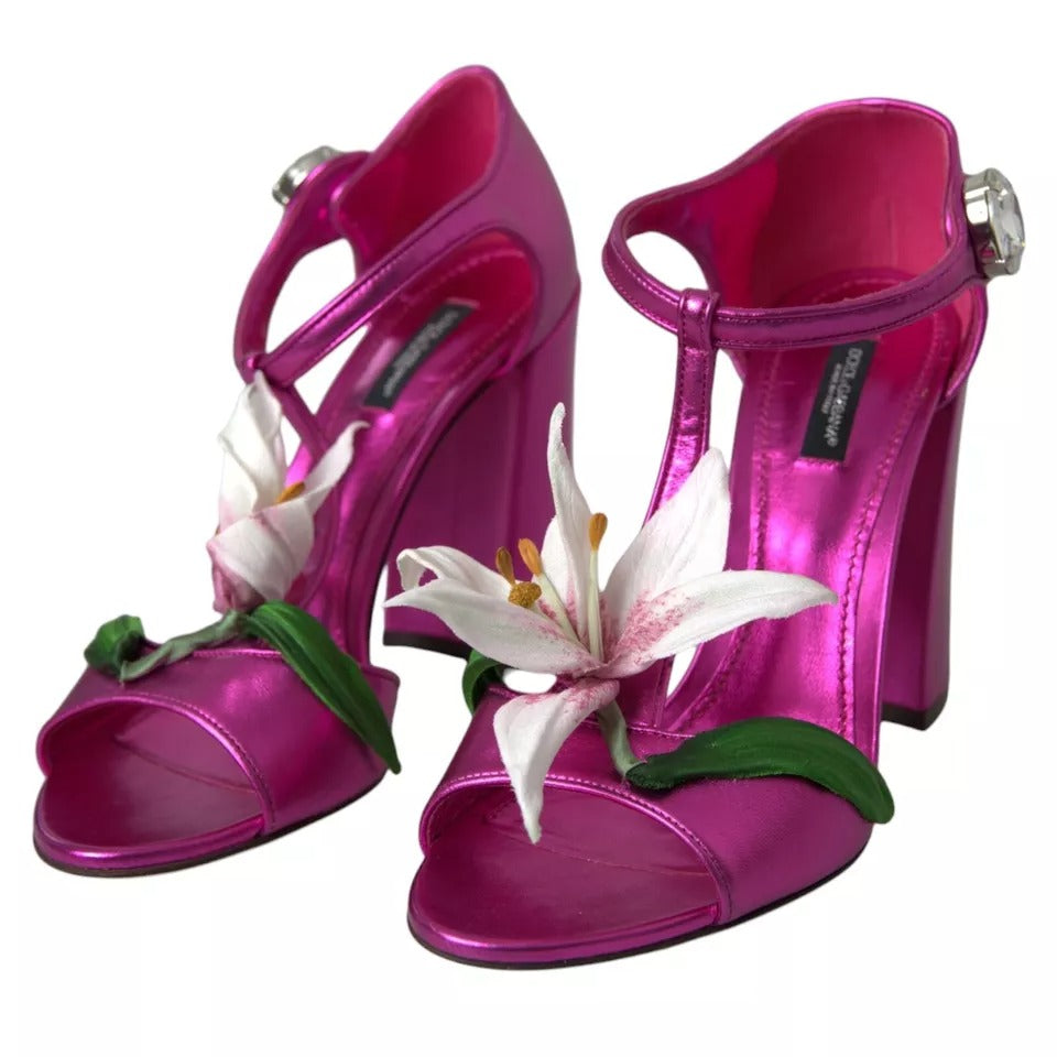 Fuchsia Flower Crystals Heels Sandals Shoes