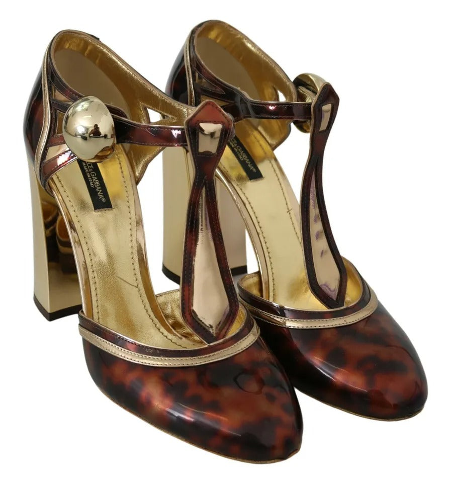 Gold Leopard T-strap Pumps Sandals Shoes