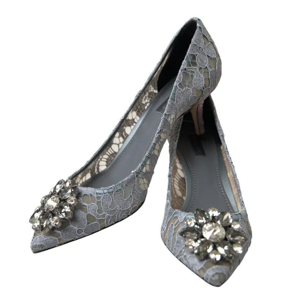 Gray Taormina Lace Crystal Heels Pumps Shoes