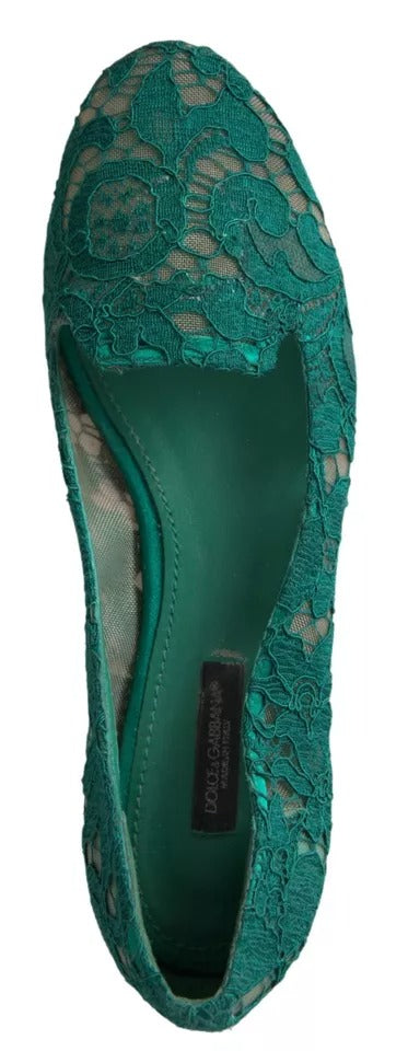 Green Floral Lace Loafers Flats Shoes