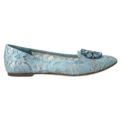 Blue Lace Crystal Ballet Loafers Shoes