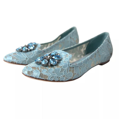 Blue Lace Crystal Ballet Loafers Shoes