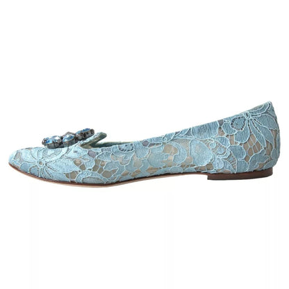 Blue Lace Crystal Ballet Loafers Shoes